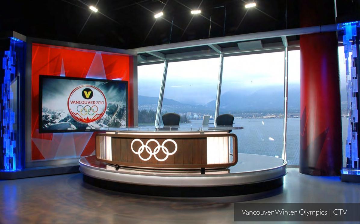 CTV's broadcast set for the Vancouver 2010 Winter Olympic Games. Production design by Patrick Larsen — winner of a BDA Gold Award.