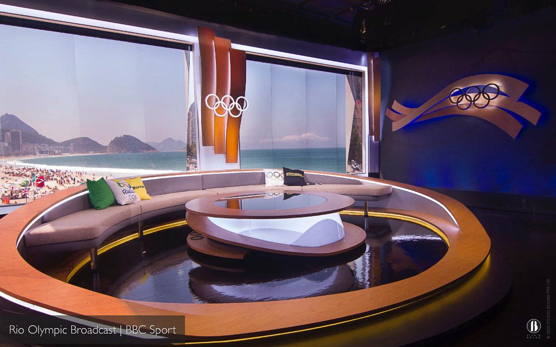 BBC Sport's broadcast environment for the Rio 2016 Summer Olympic Games. Production design by Patrick Larsen.