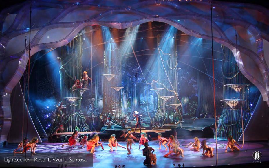 LightSeeker at the Festive Grand Theatre, Resorts World Sentosa (2013–14). Production design by Patrick Larsen.